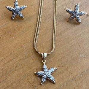 St Thomas 14k Gold & Diamond Starfish Pendant & Earrings